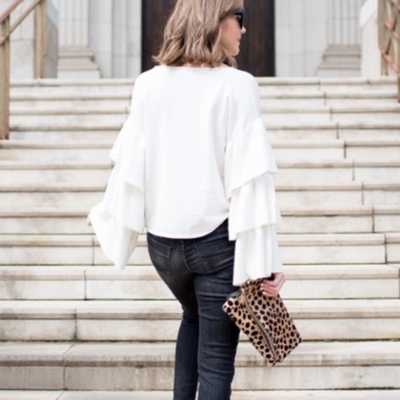 Zara White Ruffle Sleeve Knit Sweater 